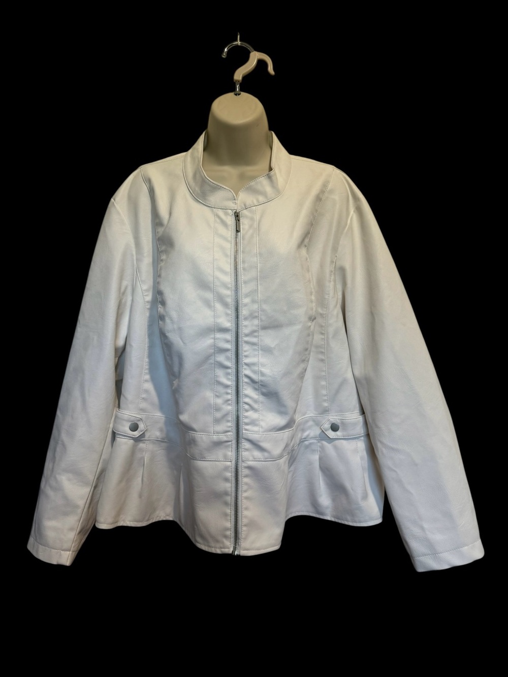 Baccini White Faux Leather Peplum Zip Jacket Feminine Plus Sz 3X FLAW